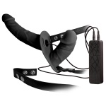 Strap-On Duo Vibrační silikonový připínací penis - černý